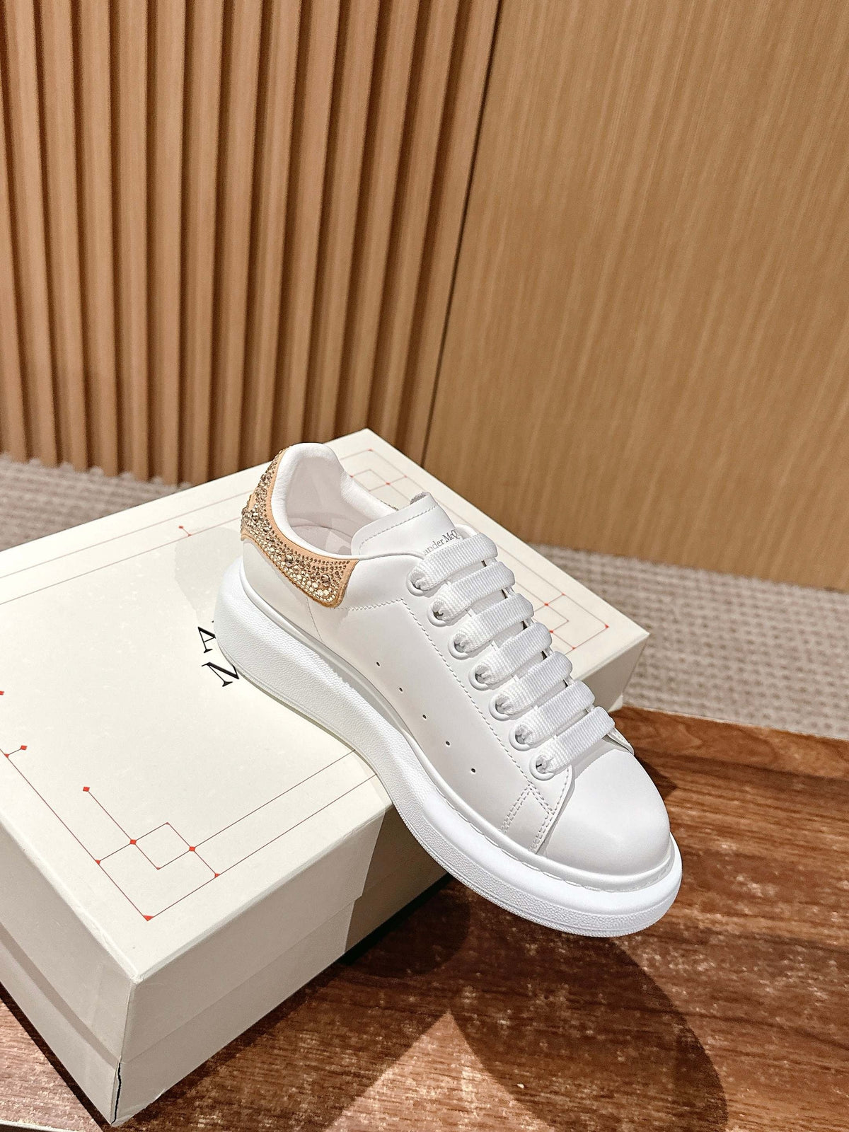 White and Golden Sneakers - Women's