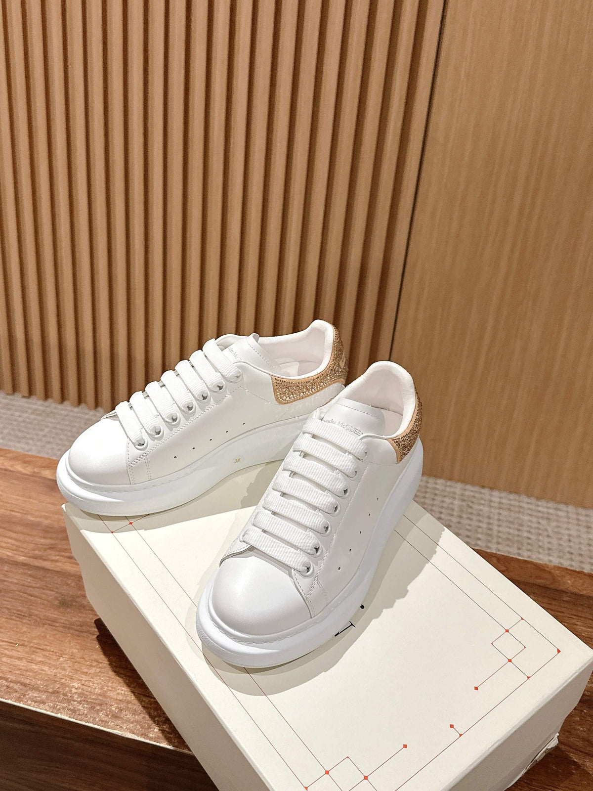 White and Golden Sneakers - Women's