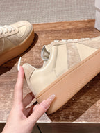 White Leather Gum Sole Low-Top - Women's