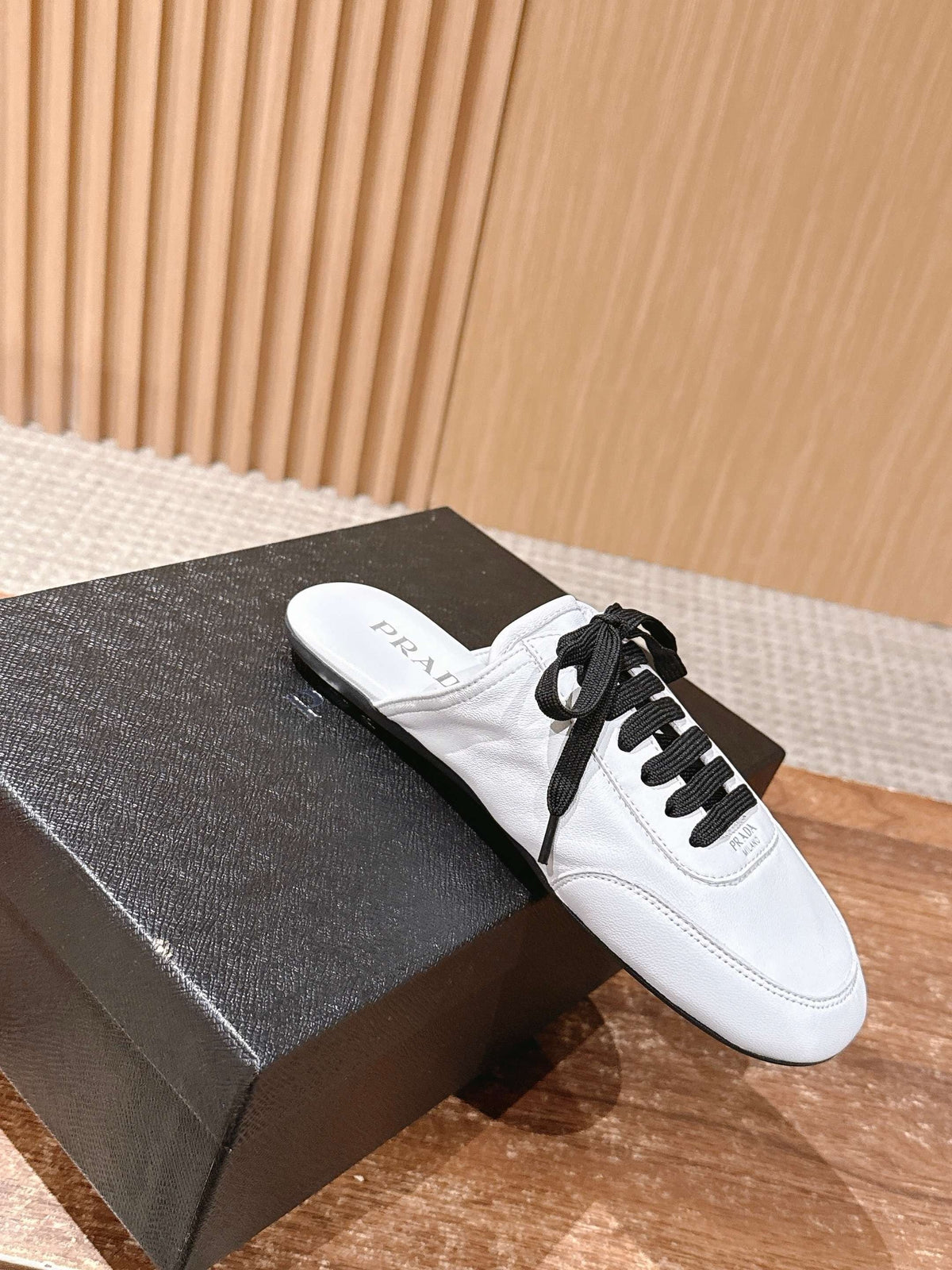 White Leather Contrast Laces Backless - Women's
