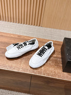 White Leather Contrast Laces Low-Top - Women's