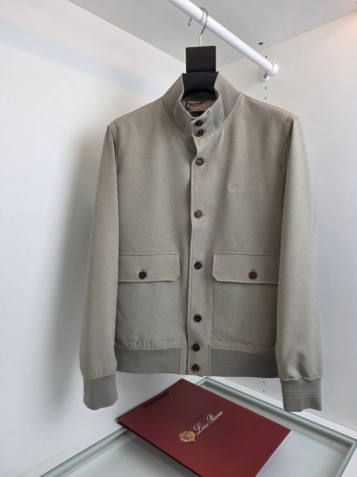 Grey Wool Plain Bomber - Men's