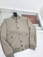 Grey Wool Plain Bomber - Men's