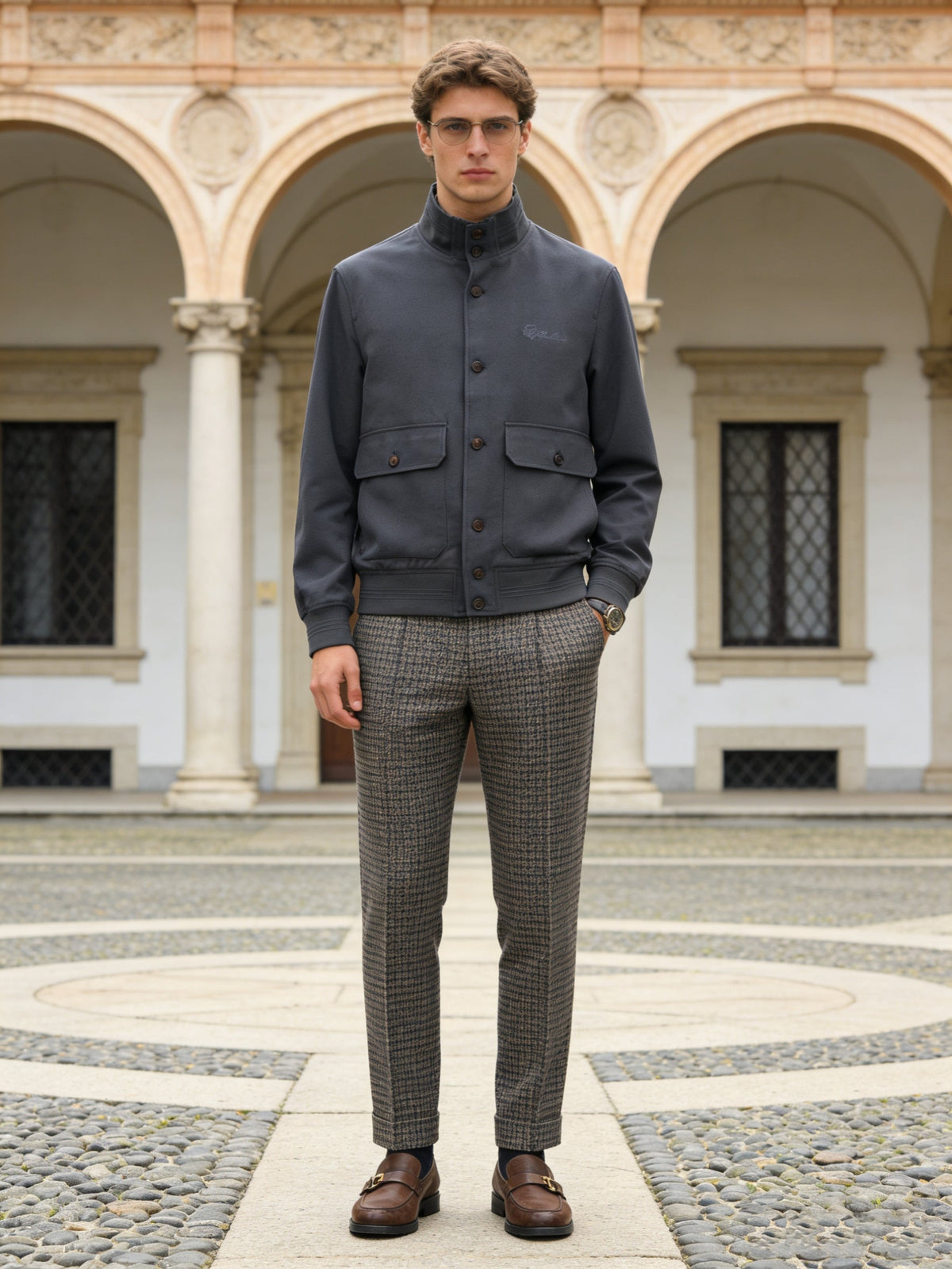 Grey Wool Plain Bomber - Men's