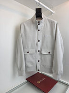 Grey Wool Plain Bomber - Men's