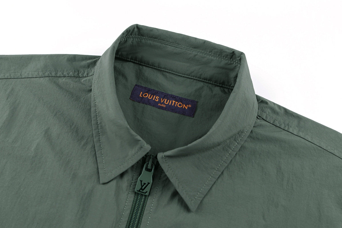 Green Nylon Plain Shirt Jacket - Men's