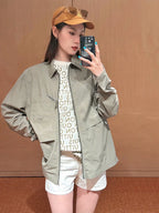 Green Nylon Plain Shirt Jacket - Men's