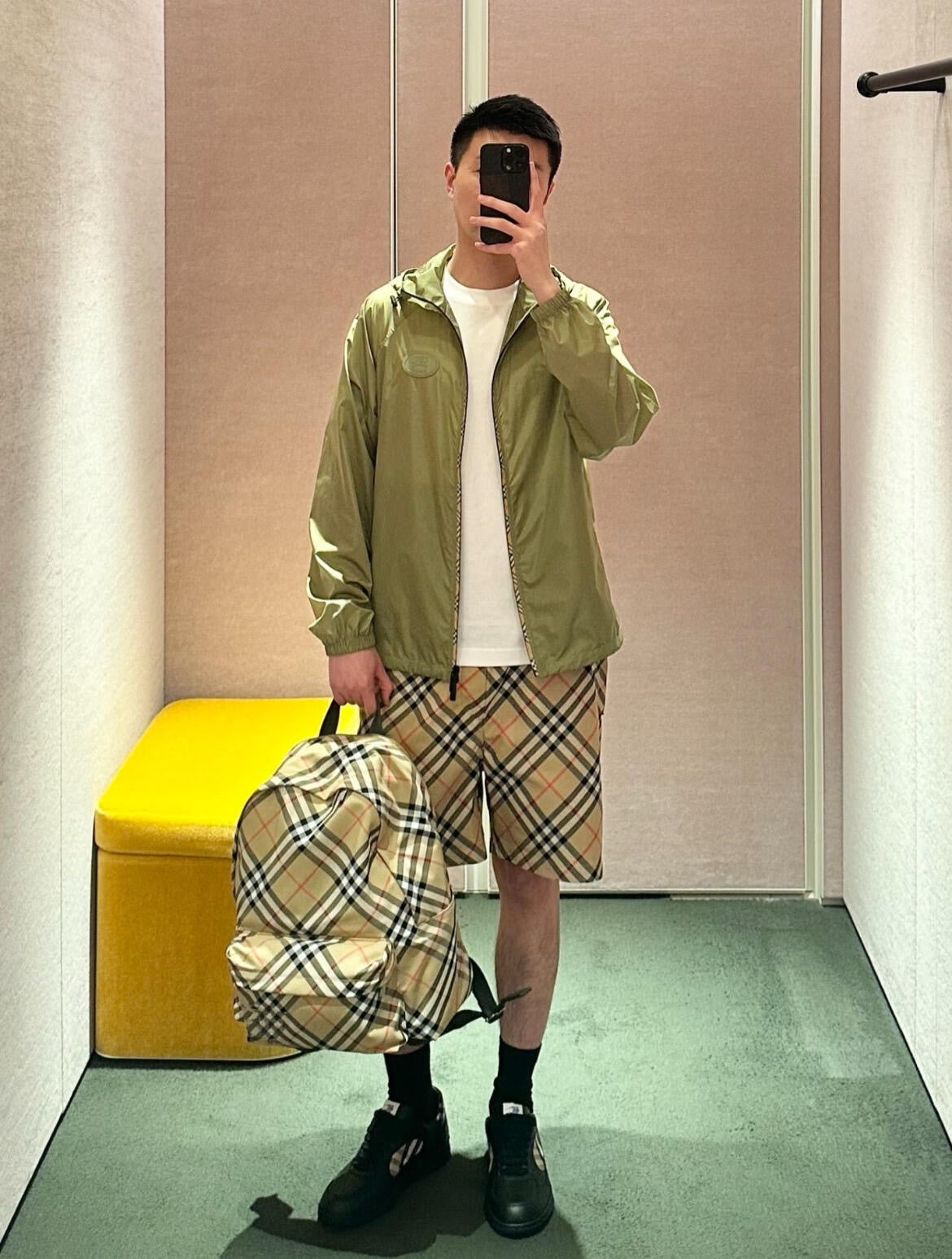 Beige Cotton Check Tailored - Men's