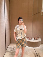 Beige Cotton Check Tailored - Men's