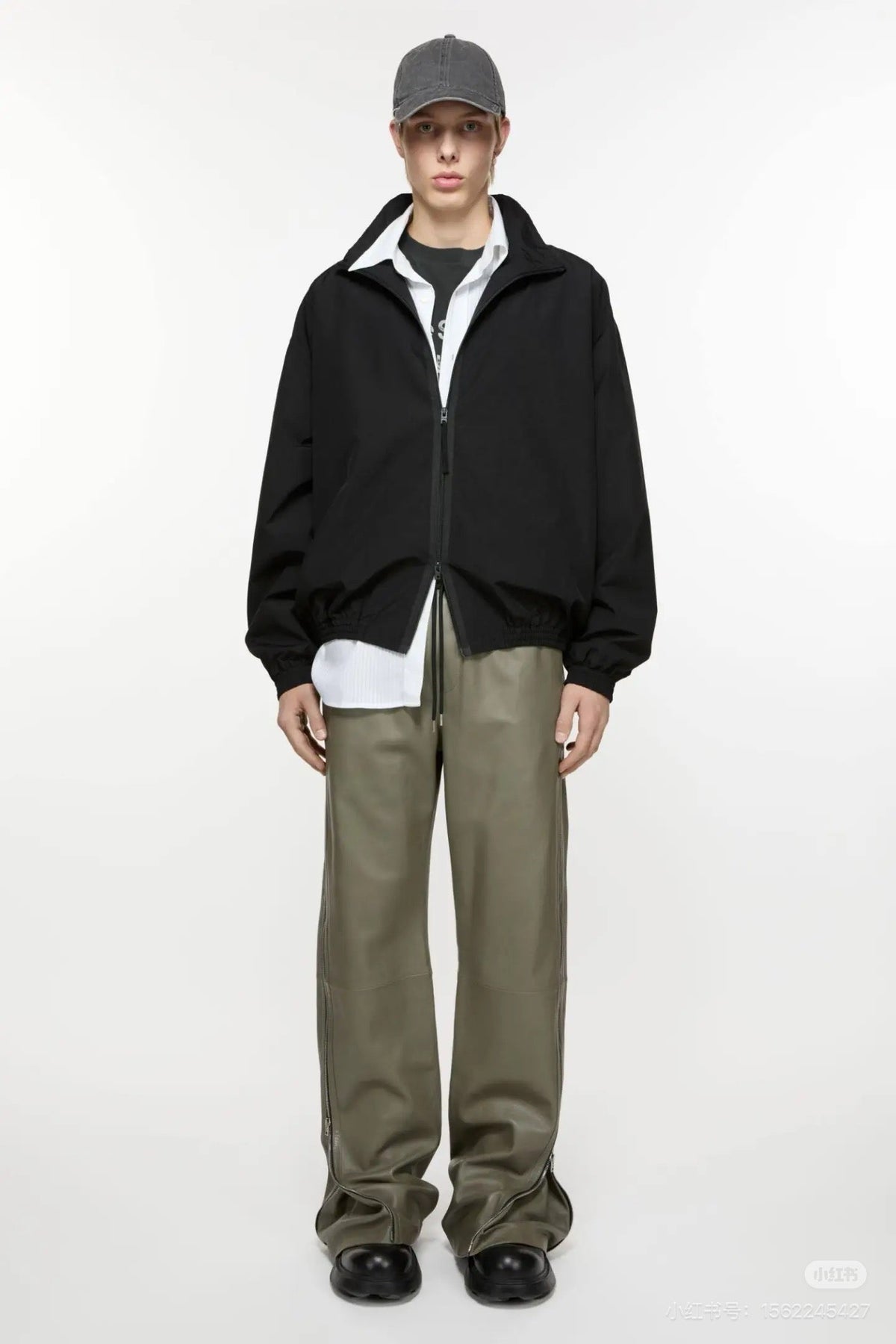 Black Nylon Stand Collar Blouson - Men's