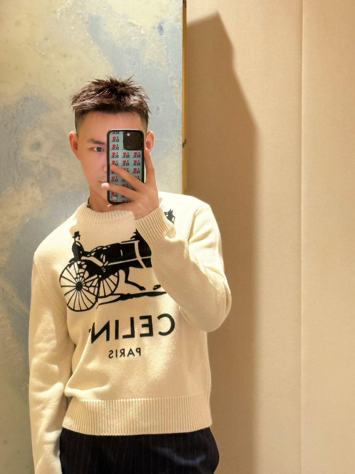 Cream Cotton Carriage Graphic Crewneck - Men's