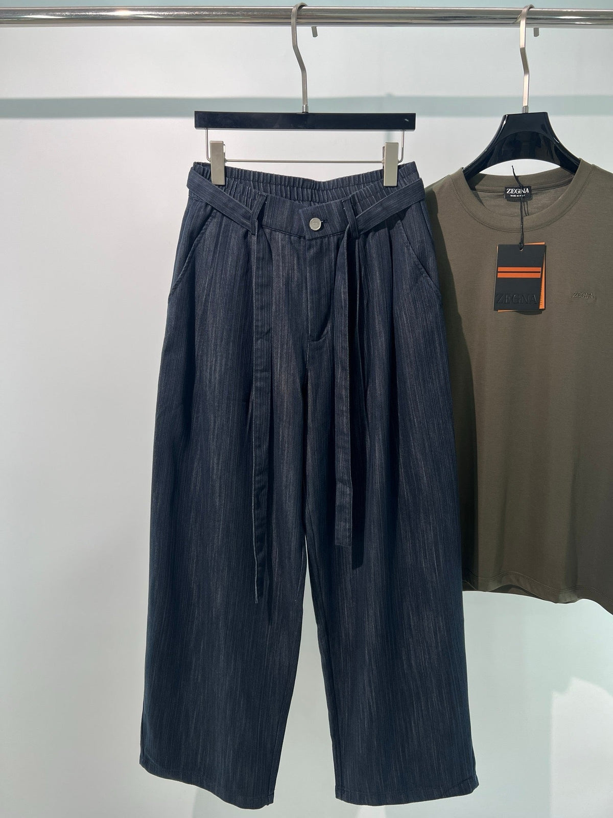 Grey Denim Tie Waist Wide-Leg - Men's