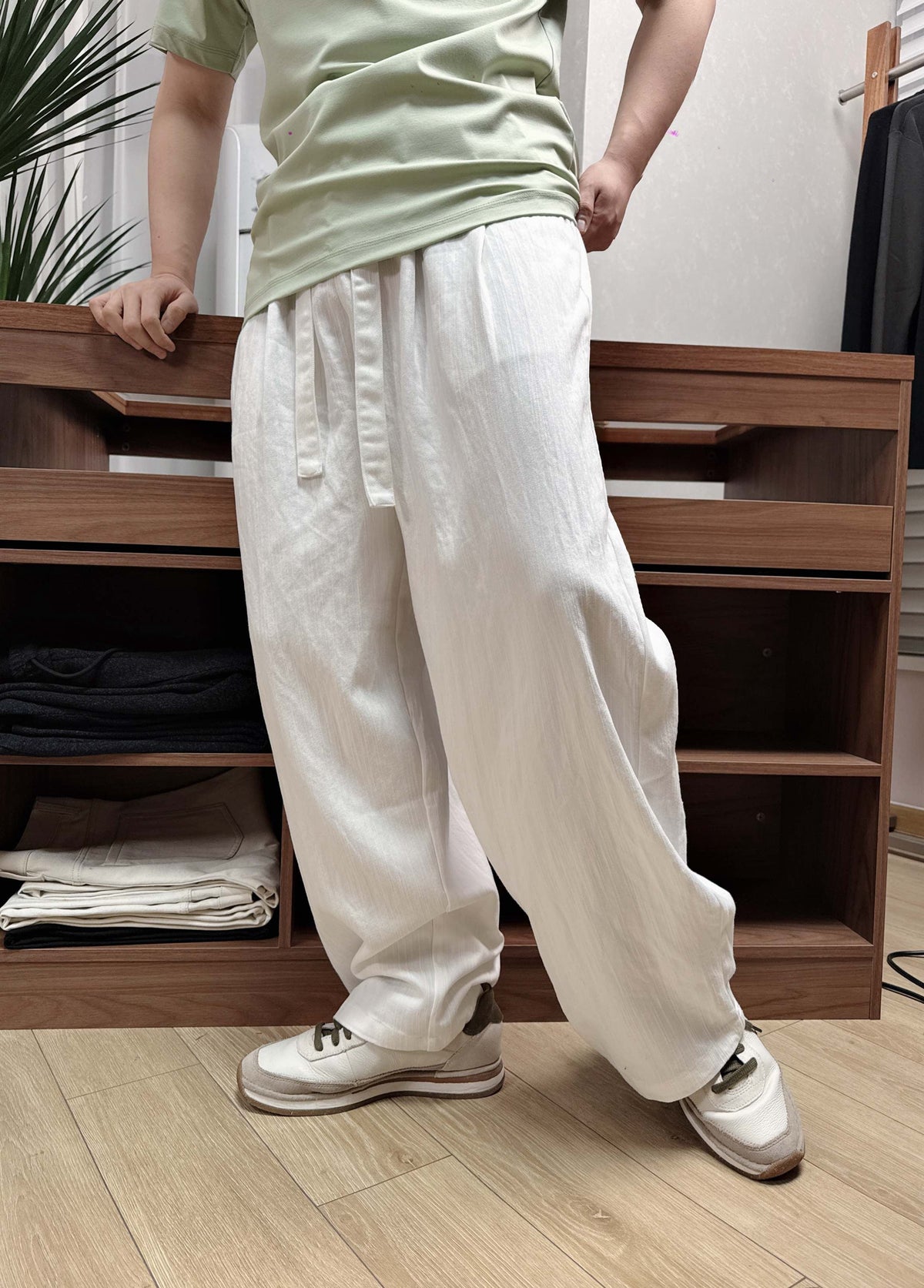 Grey Denim Tie Waist Wide-Leg - Men's