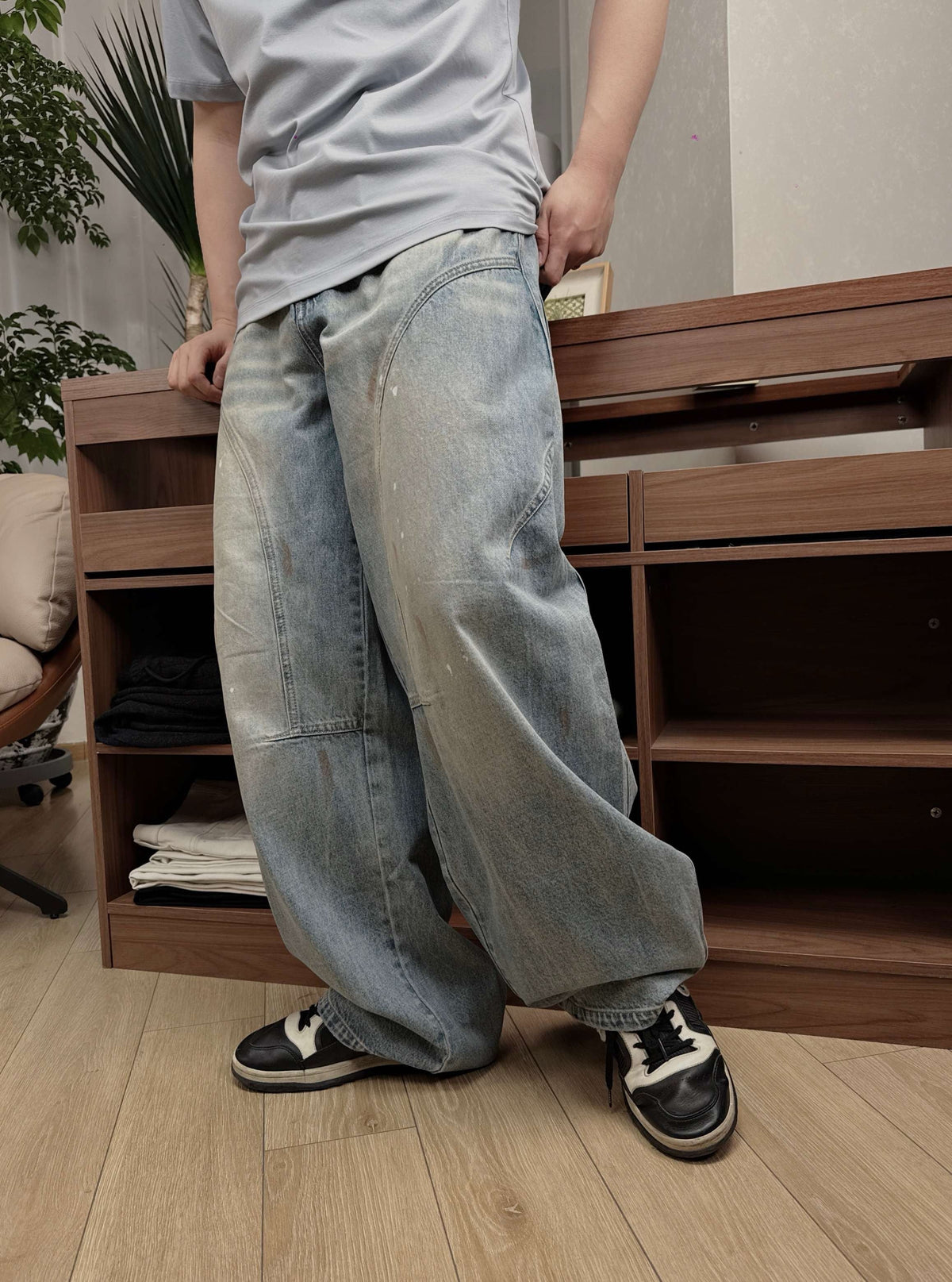Blue Denim Faded Wide-Leg - Men's