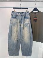 Blue Denim Faded Wide-Leg - Men's