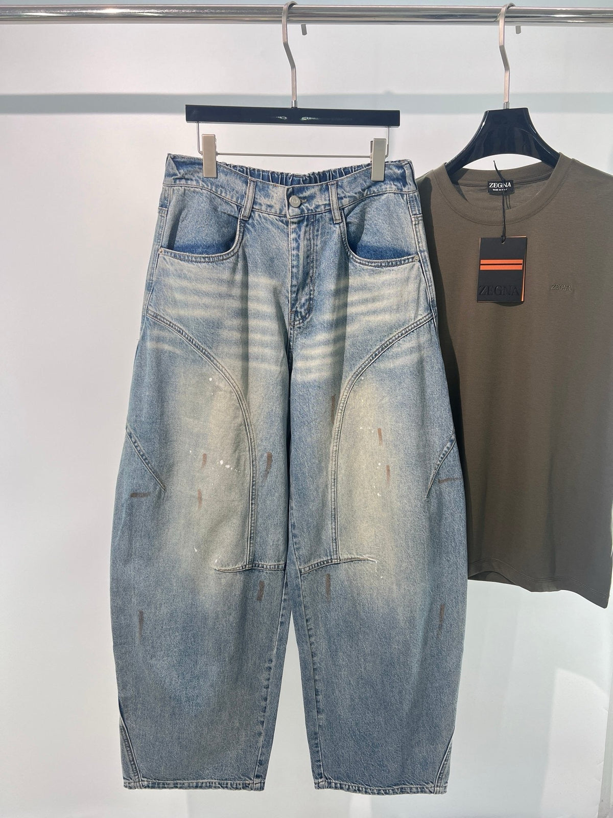 Blue Denim Faded Wide-Leg - Men's
