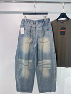 Blue Denim Faded Wide-Leg - Men's