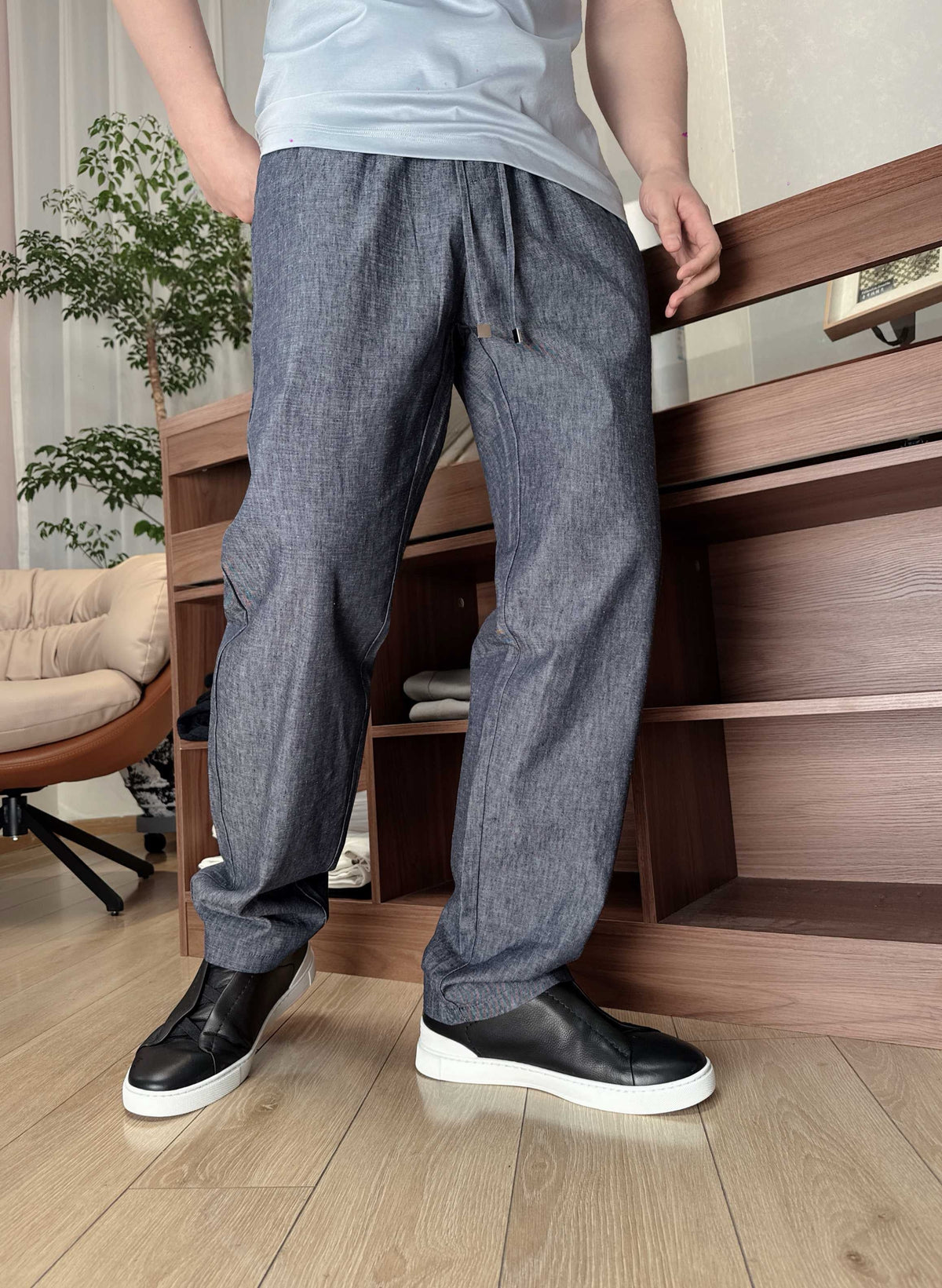 Grey Linen Plain Straight - Women's
