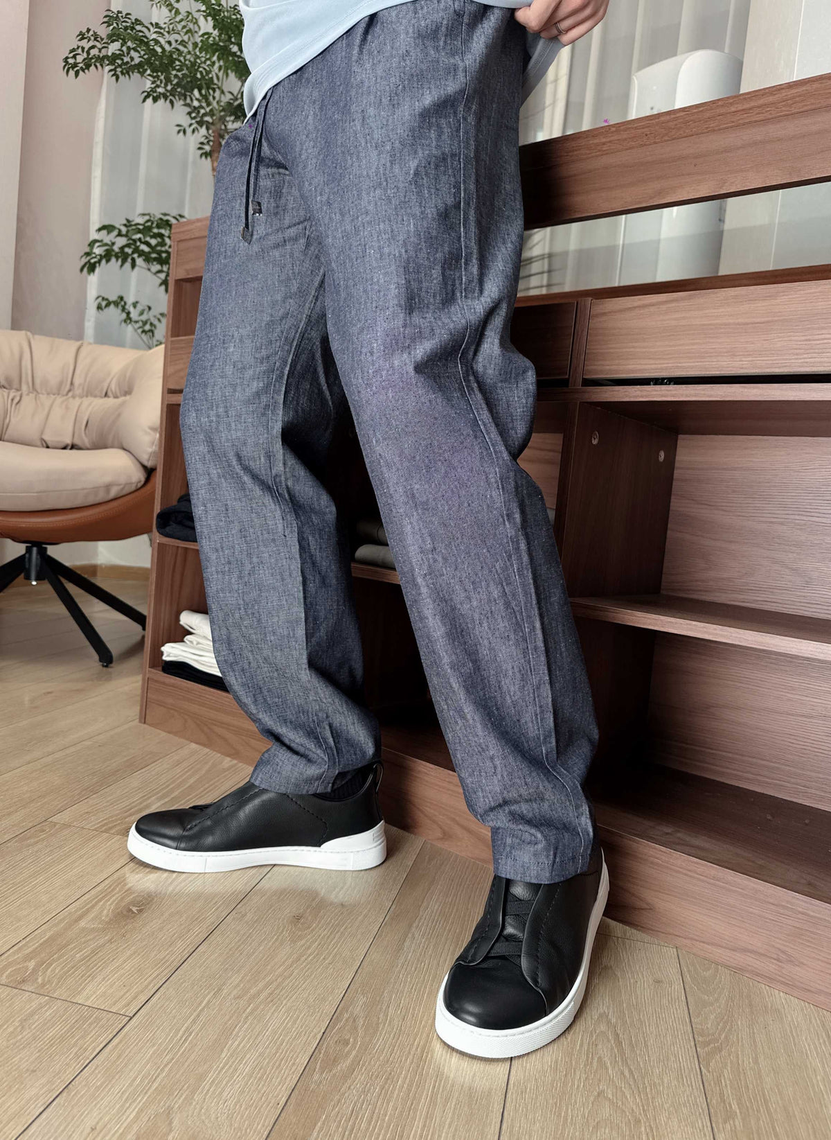Grey Linen Plain Straight - Women's