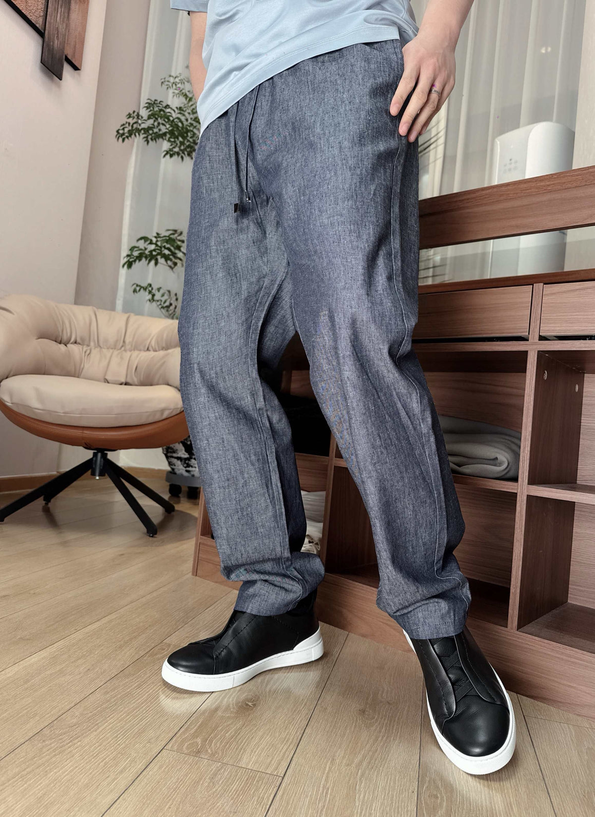 Grey Linen Plain Straight - Women's
