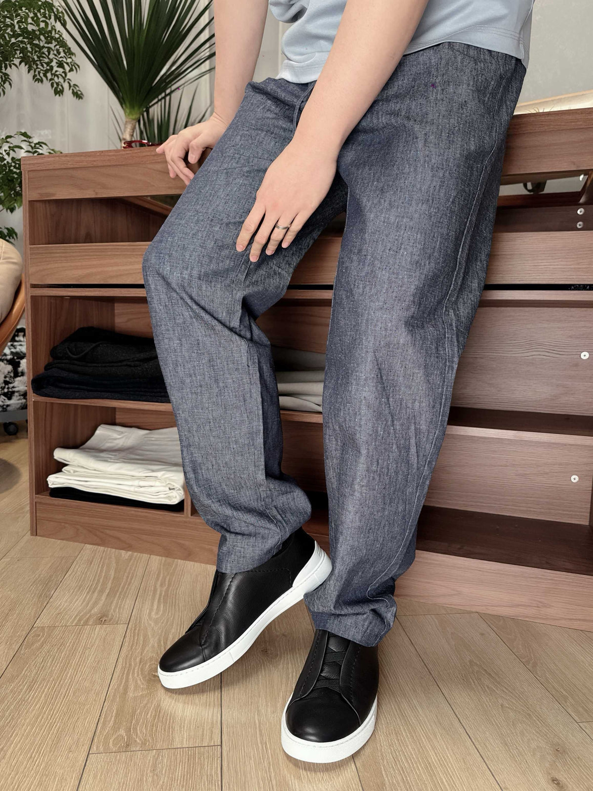Grey Linen Plain Straight - Women's