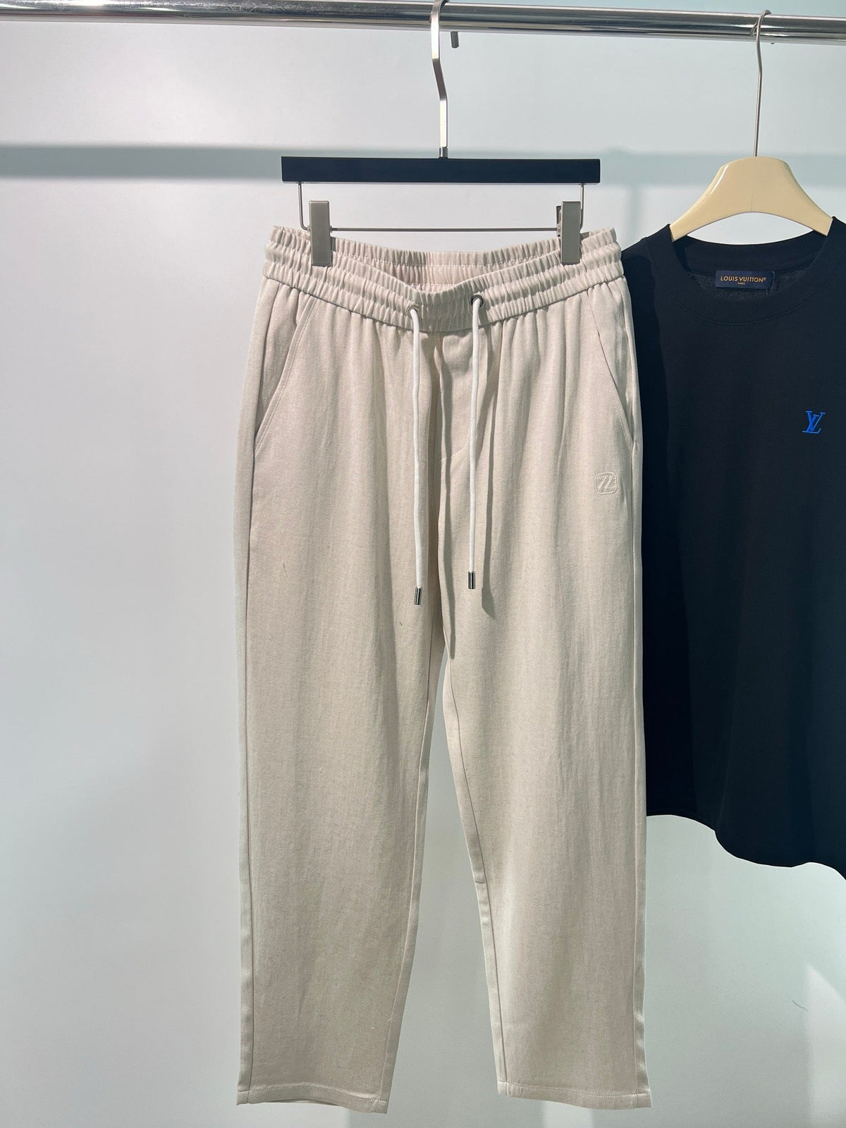 Cream Cotton Drawstring Joggers - Women's