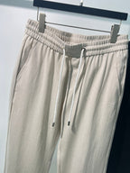Cream Cotton Drawstring Joggers - Women's