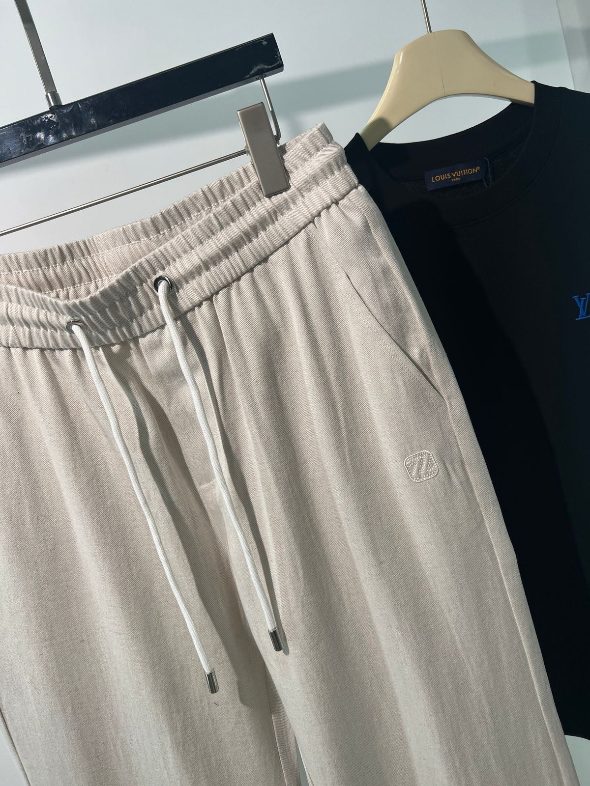 Cream Cotton Drawstring Joggers - Women's