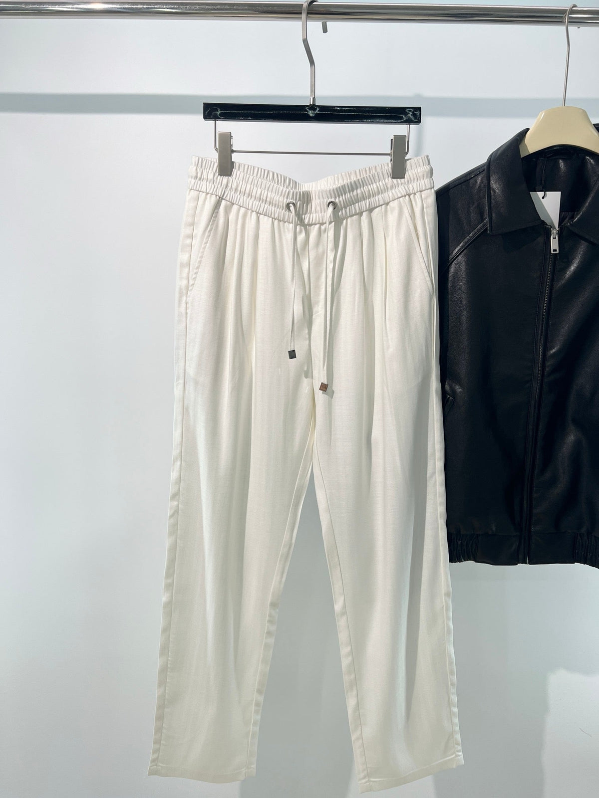 Cream Cotton Drawstring Straight - Women's