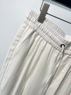 Cream Cotton Drawstring Straight - Women's