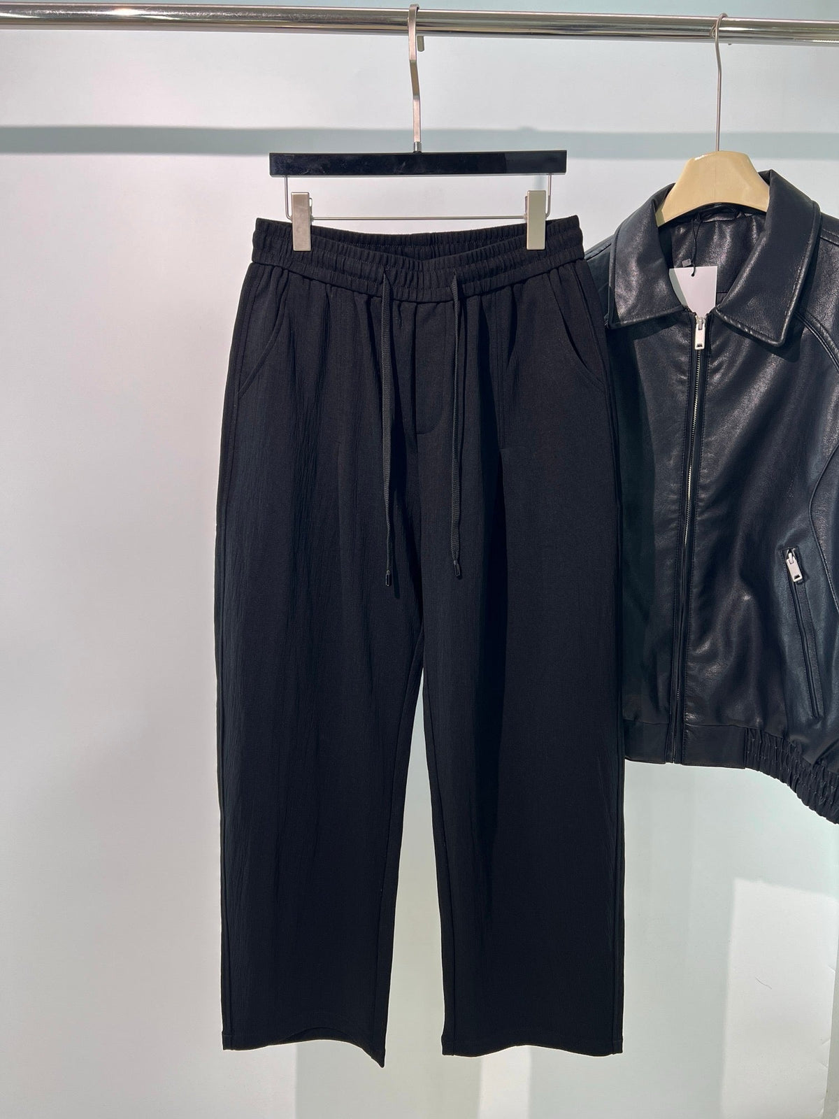Black Cotton Elasticated Wide-Leg - Men's