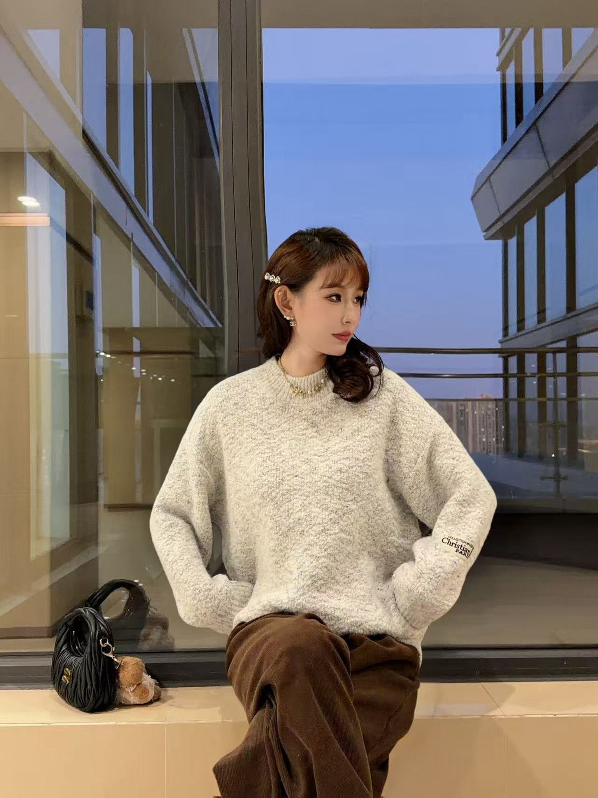 Red Wool Plain Crewneck - Men's