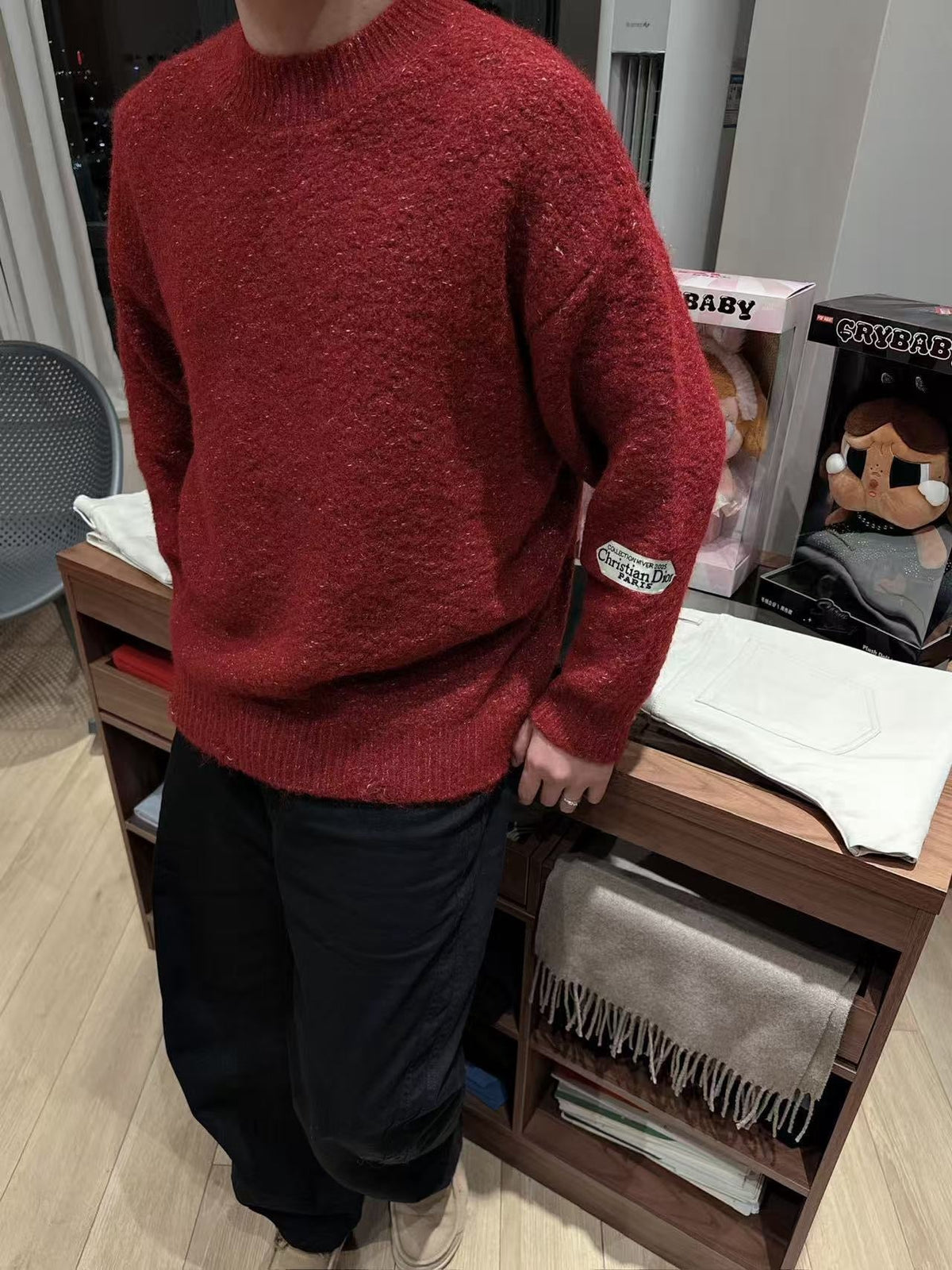 Red Wool Plain Crewneck - Men's