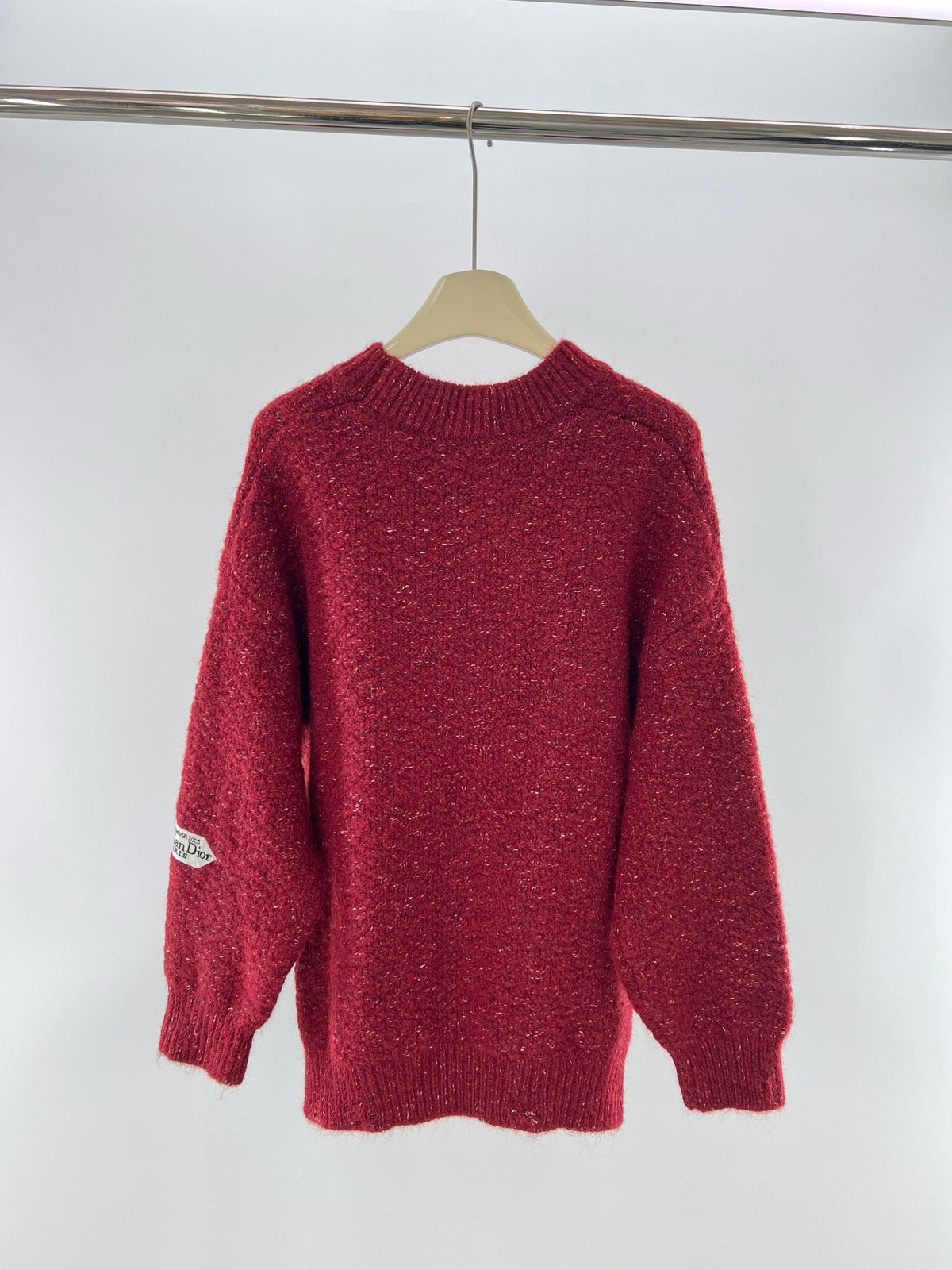 Red Wool Plain Crewneck - Men's