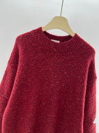 Red Wool Plain Crewneck - Men's