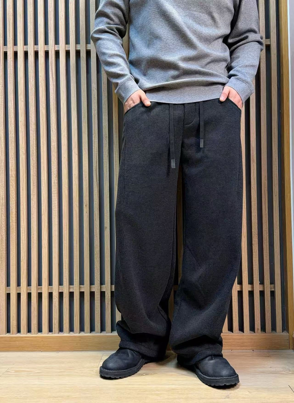 Black Denim Drawstring Wide-Leg - Men's