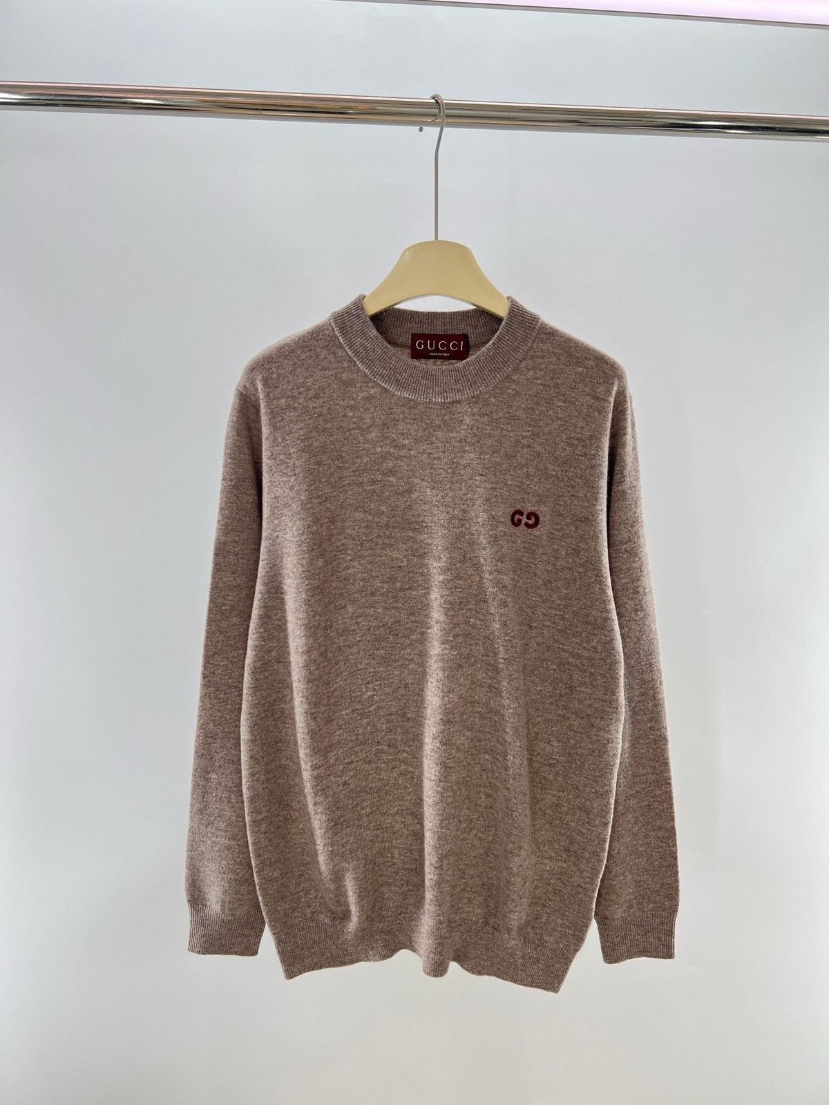 Brown Wool Chest Logo Crewneck - Men's