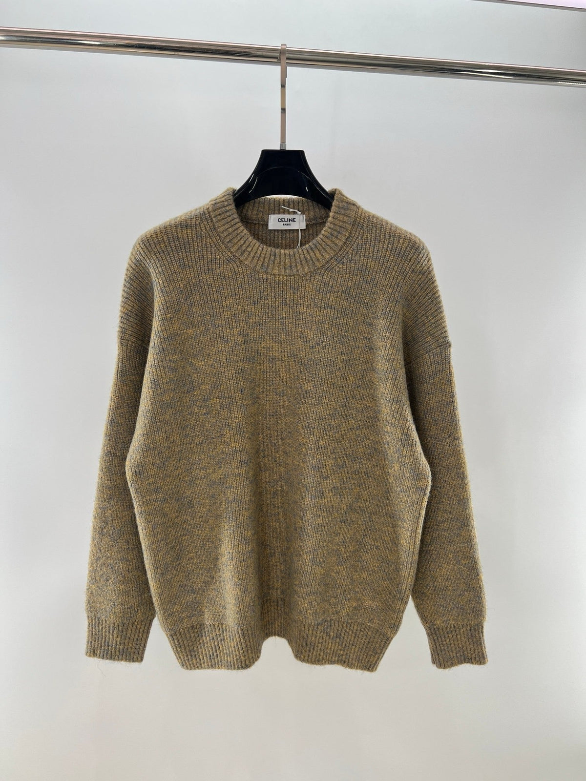 Brown Wool Plain Crewneck - Men's