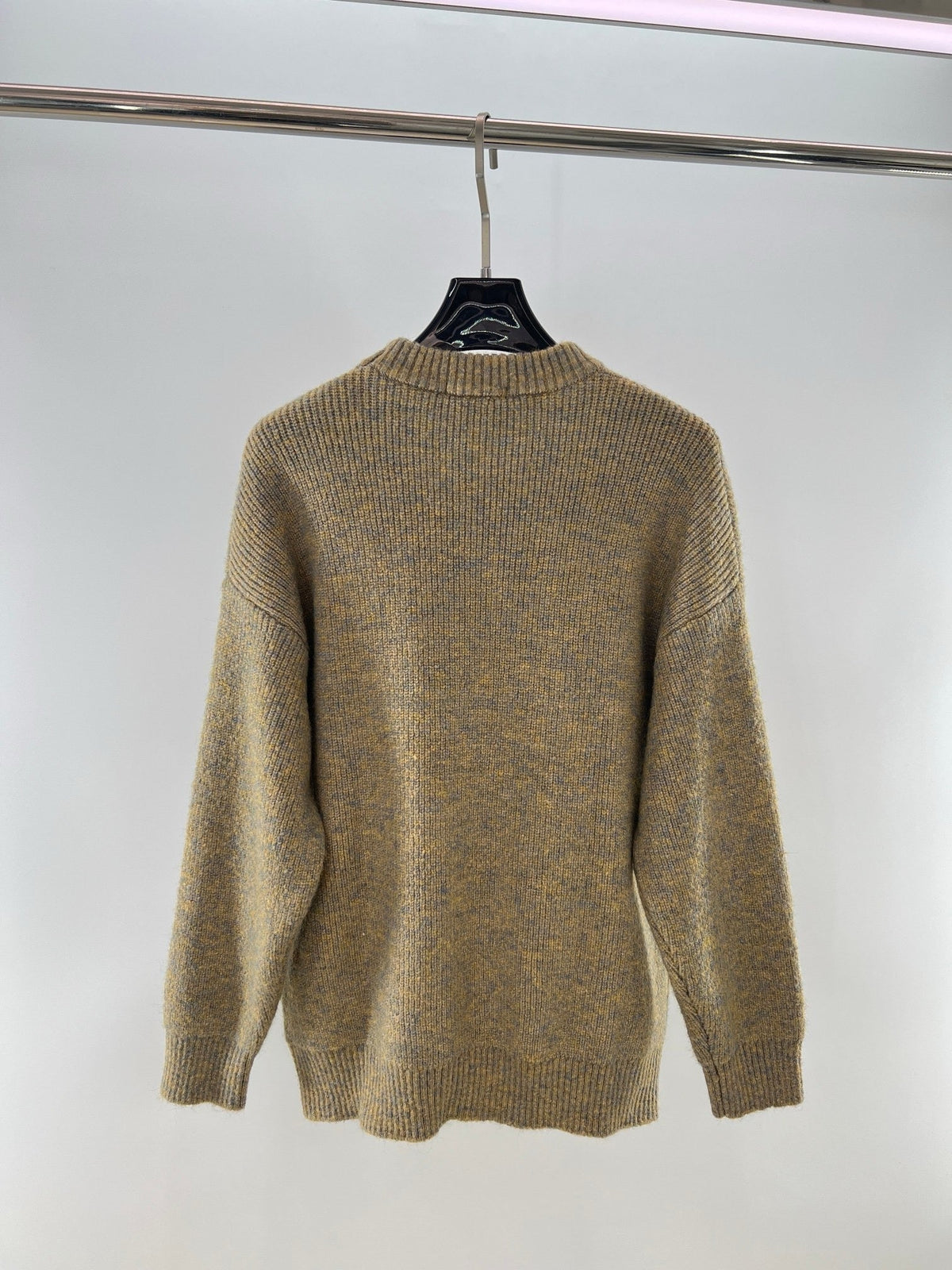 Brown Wool Plain Crewneck - Men's
