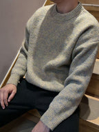 Brown Wool Plain Crewneck - Men's