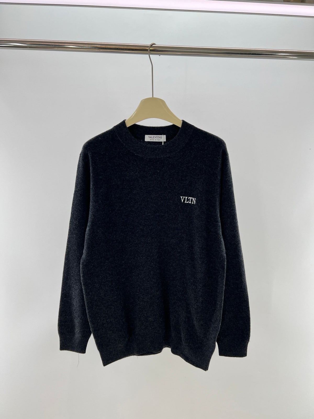 Black Wool Chest Logo Crewneck - Men's