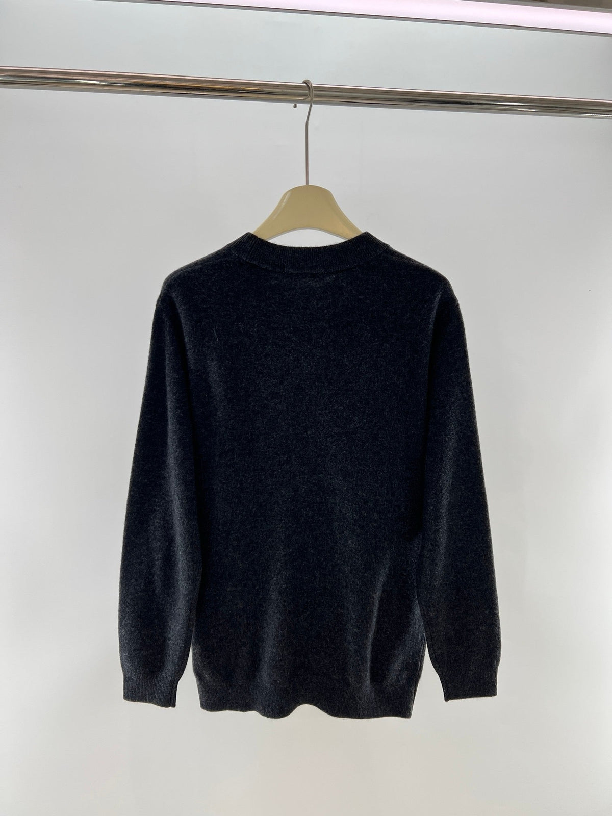 Black Wool Chest Logo Crewneck - Men's