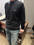 Black Wool Chest Logo Crewneck - Men's