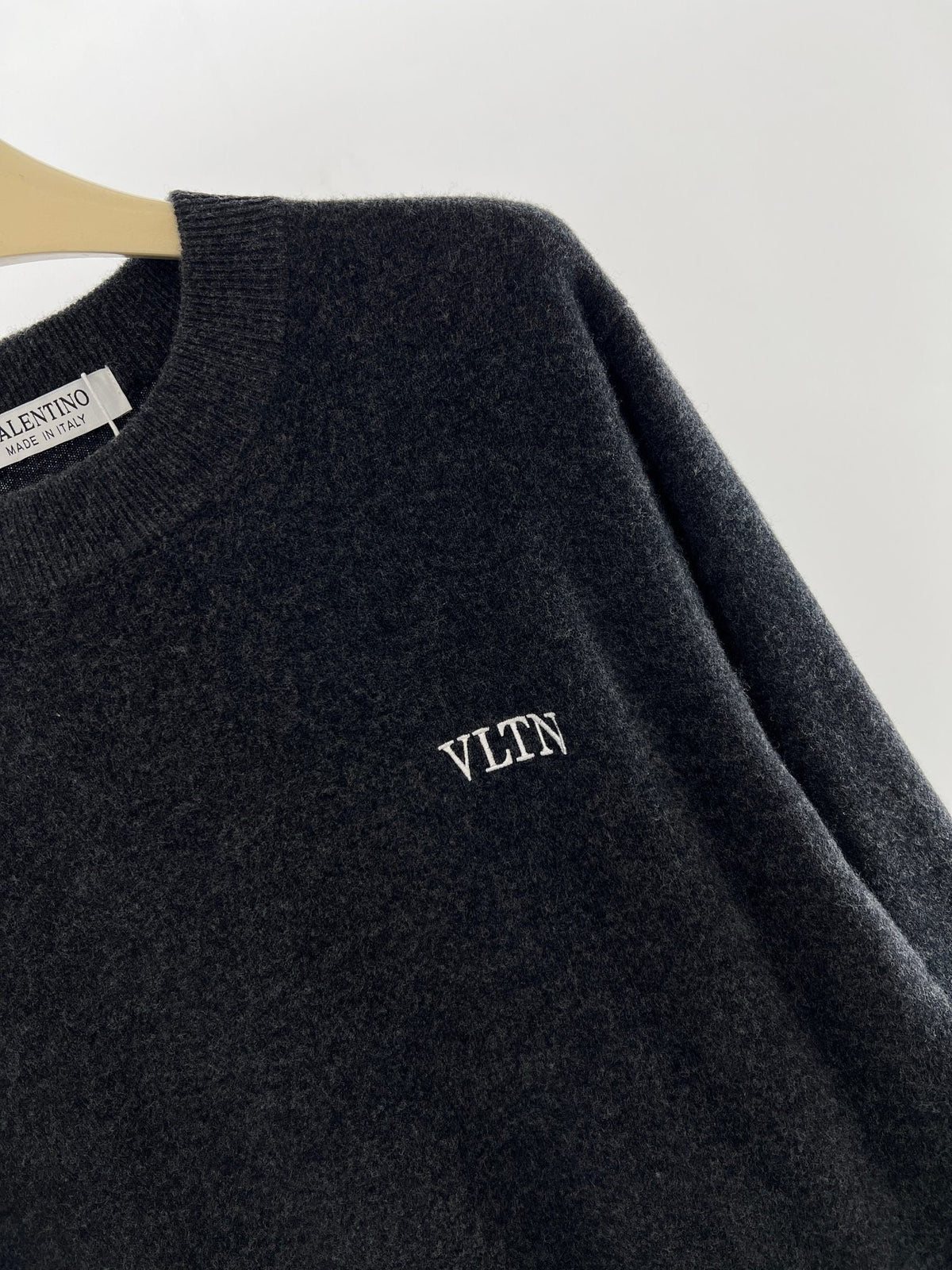 Black Wool Chest Logo Crewneck - Men's