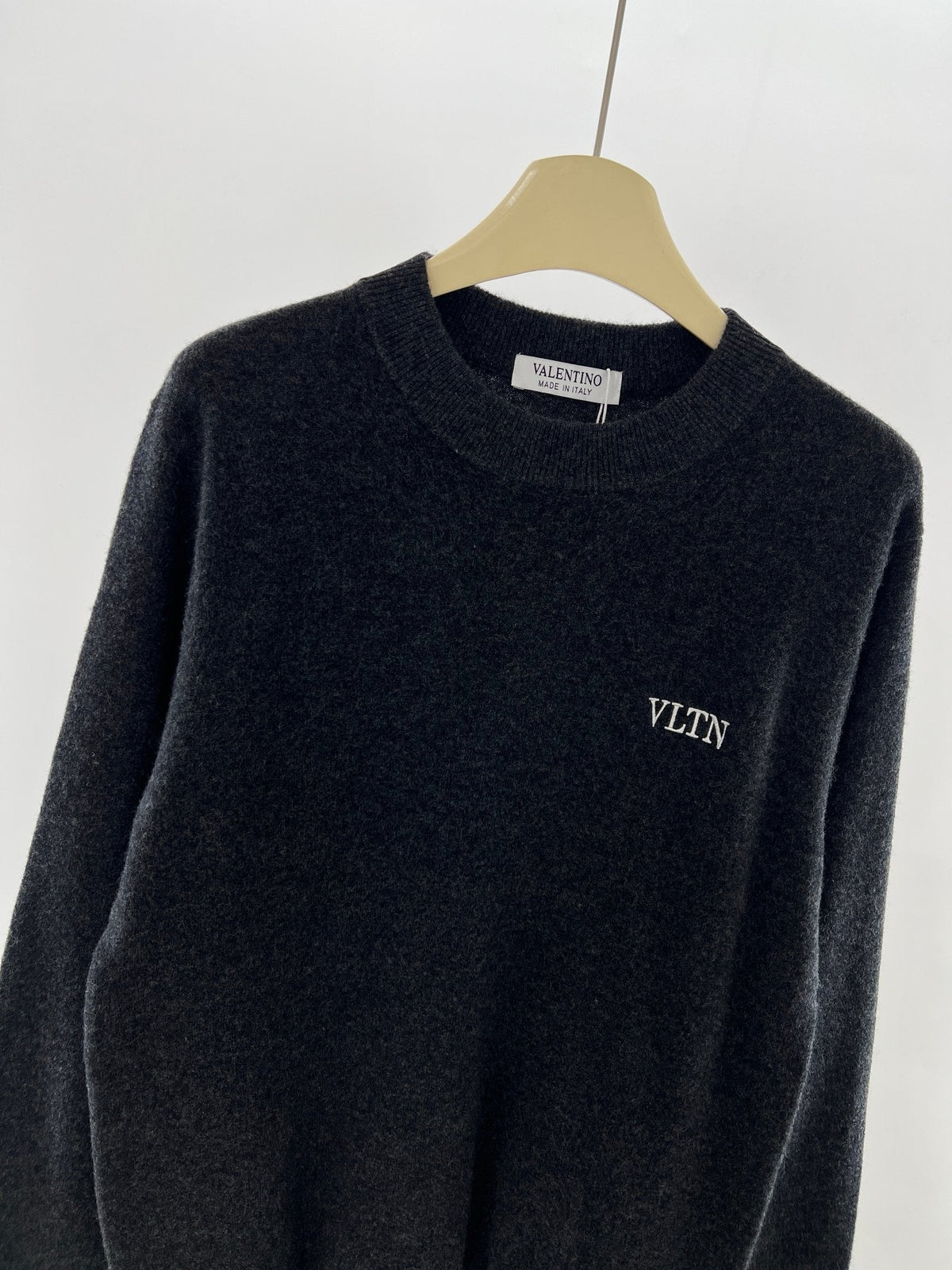 Black Wool Chest Logo Crewneck - Men's