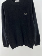 Black Wool Chest Logo Crewneck - Men's