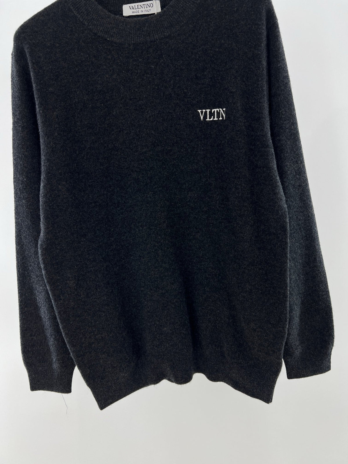 Black Wool Chest Logo Crewneck - Men's