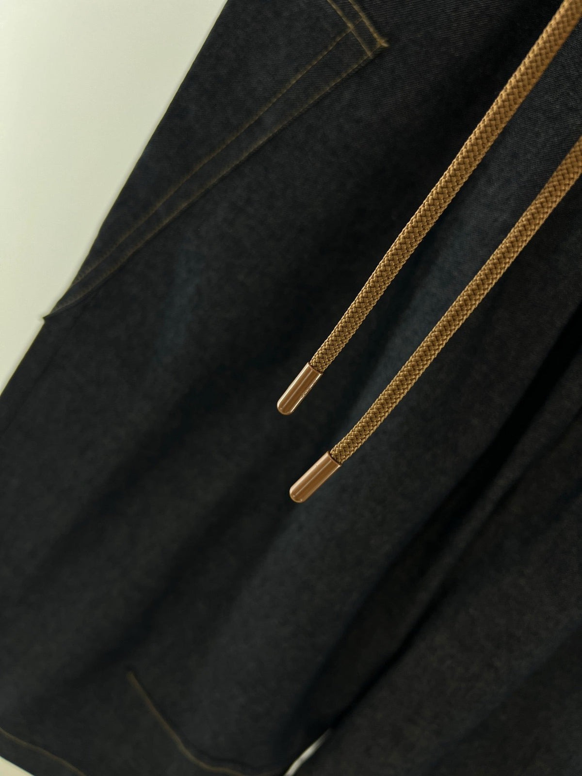 Black Cotton Contrast Tie Drawstring - Men's