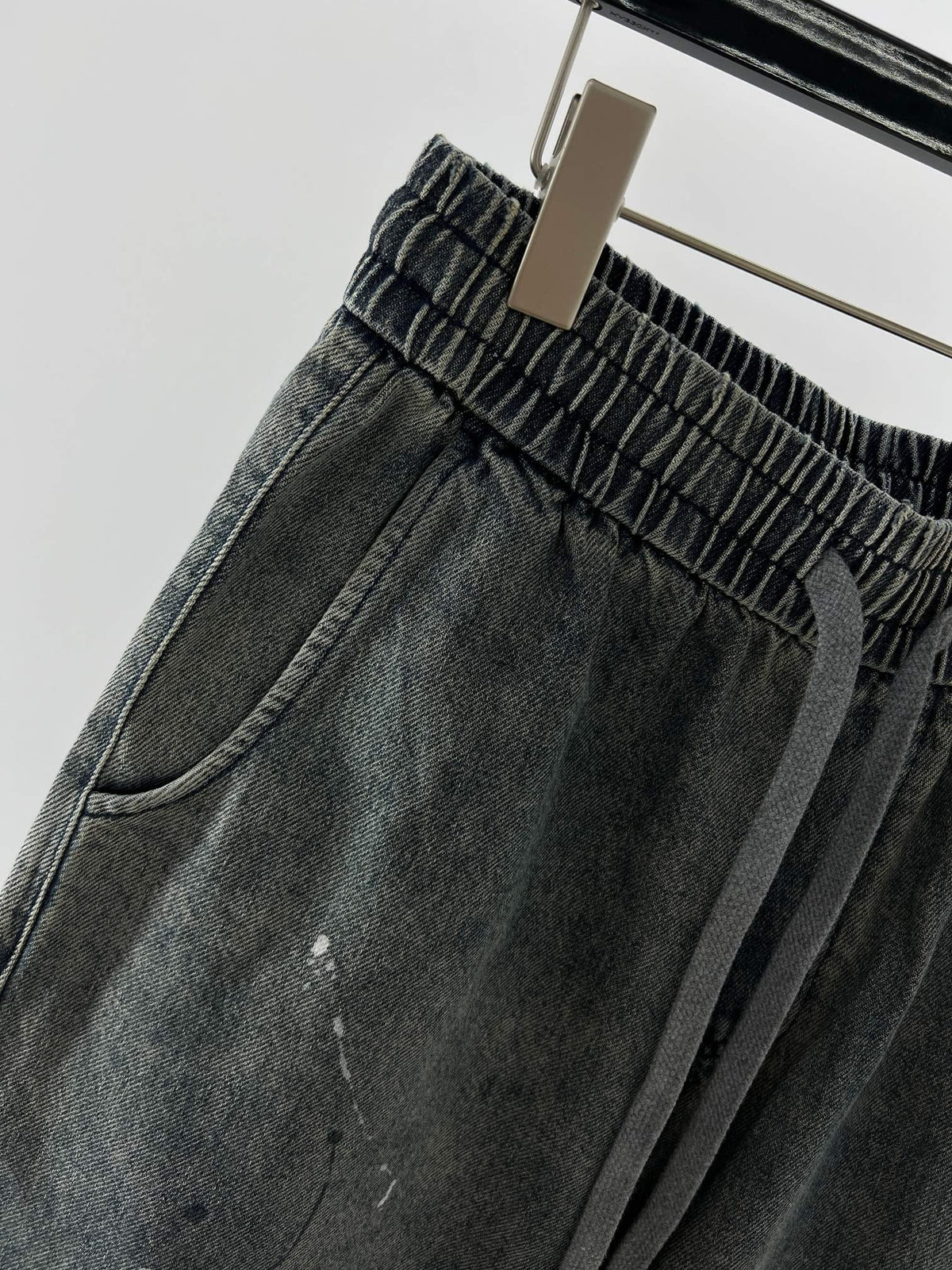 Grey Denim Washed Drawstring - Men's