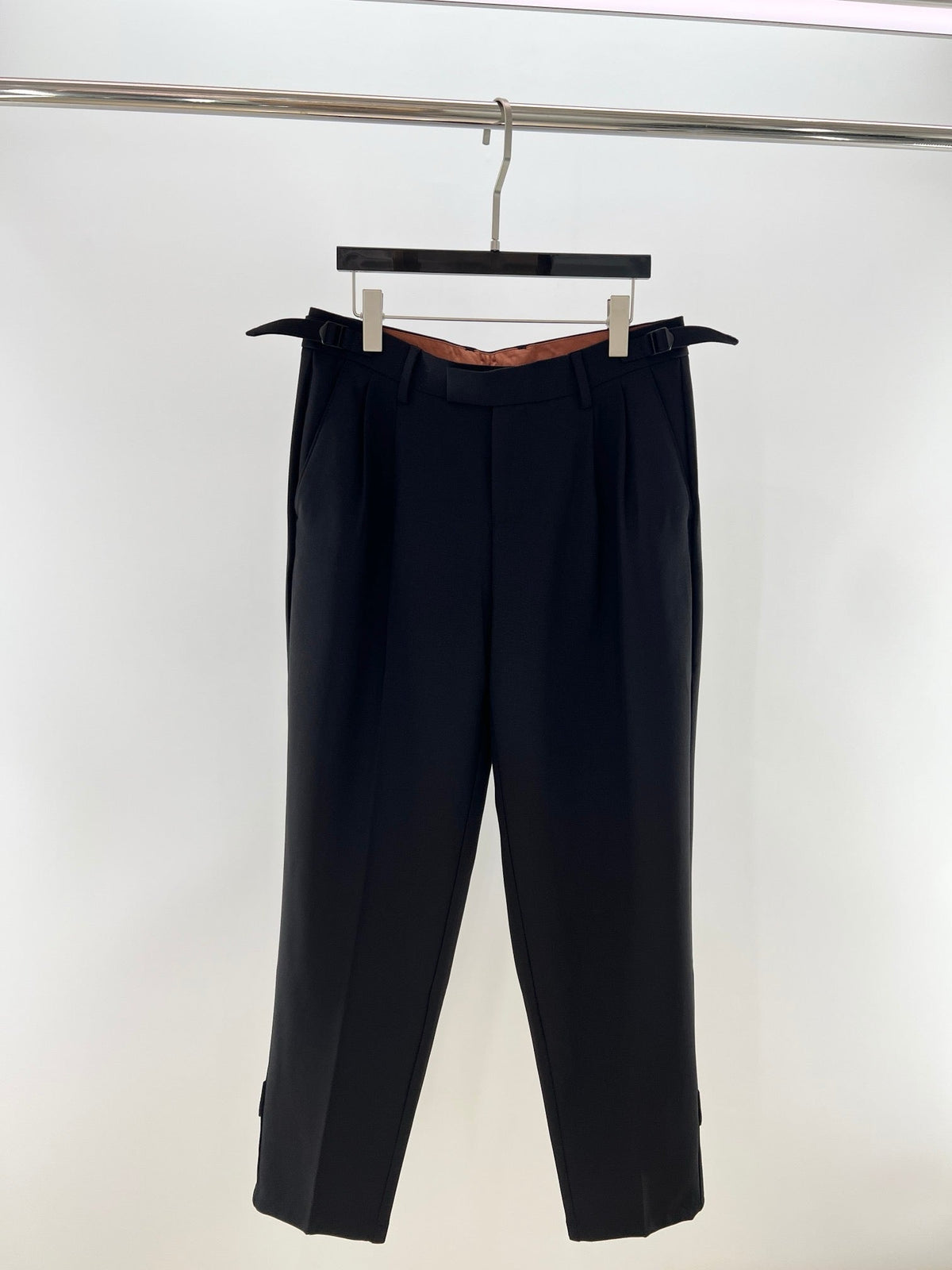 Black Wool Pleated Straight - Men's